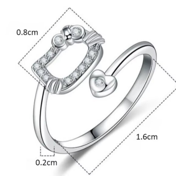 HELLO KITTY Girls Silver Semi Adjustable Ring Inlaid Crystals NWT - Picture 3 of 7